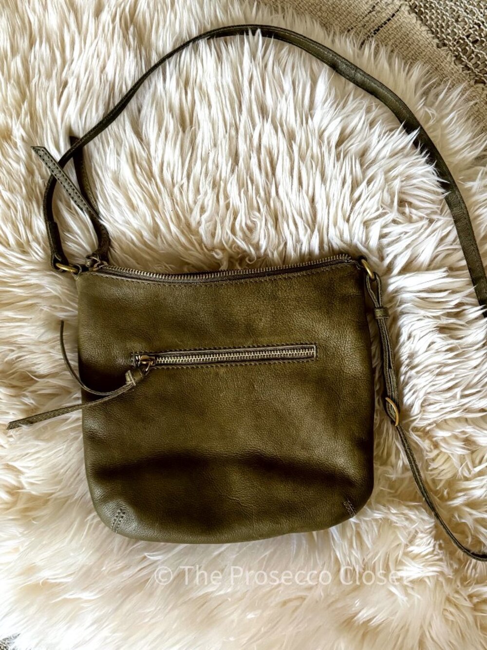 Margot NY Olive Green Pebbled Leather Crossbody Bag